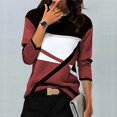 thumbnail image 2 of Blouse à Manches Longues pour Femmes Mode Décontractée Col Rond Couture Contraste Couleur T-Shirt Blouse à Manches Longues Blouse, 2 of 9