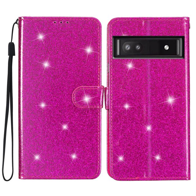 Compatible with Google Pixel 7A Sparkling Glitter Wallet Case with Card Pocket Flip Cover