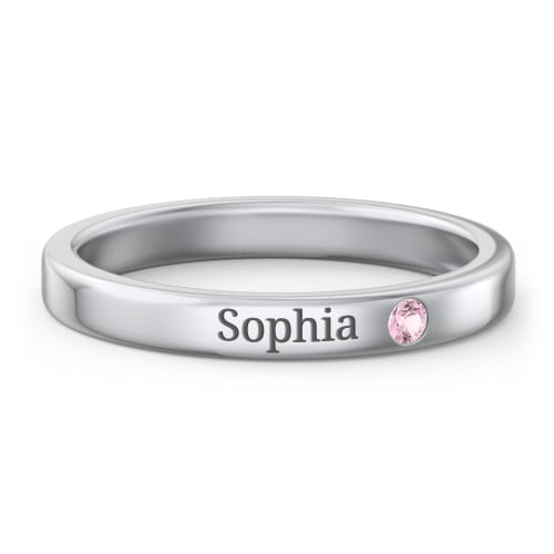 Bague Empilable avec Pierre de Naissance et Gravure - Tourmaline Rose (Octobre)