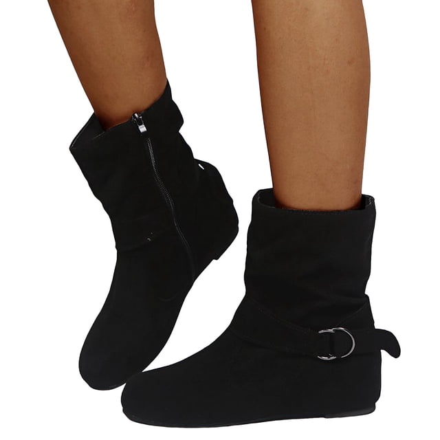 Bottes Mi-Mollet Décontractées pour Femmes, Mode, Boucle, Suède, Bout Rond, Plates, Sans Talons, Bottillons Courts, Hiver Automne