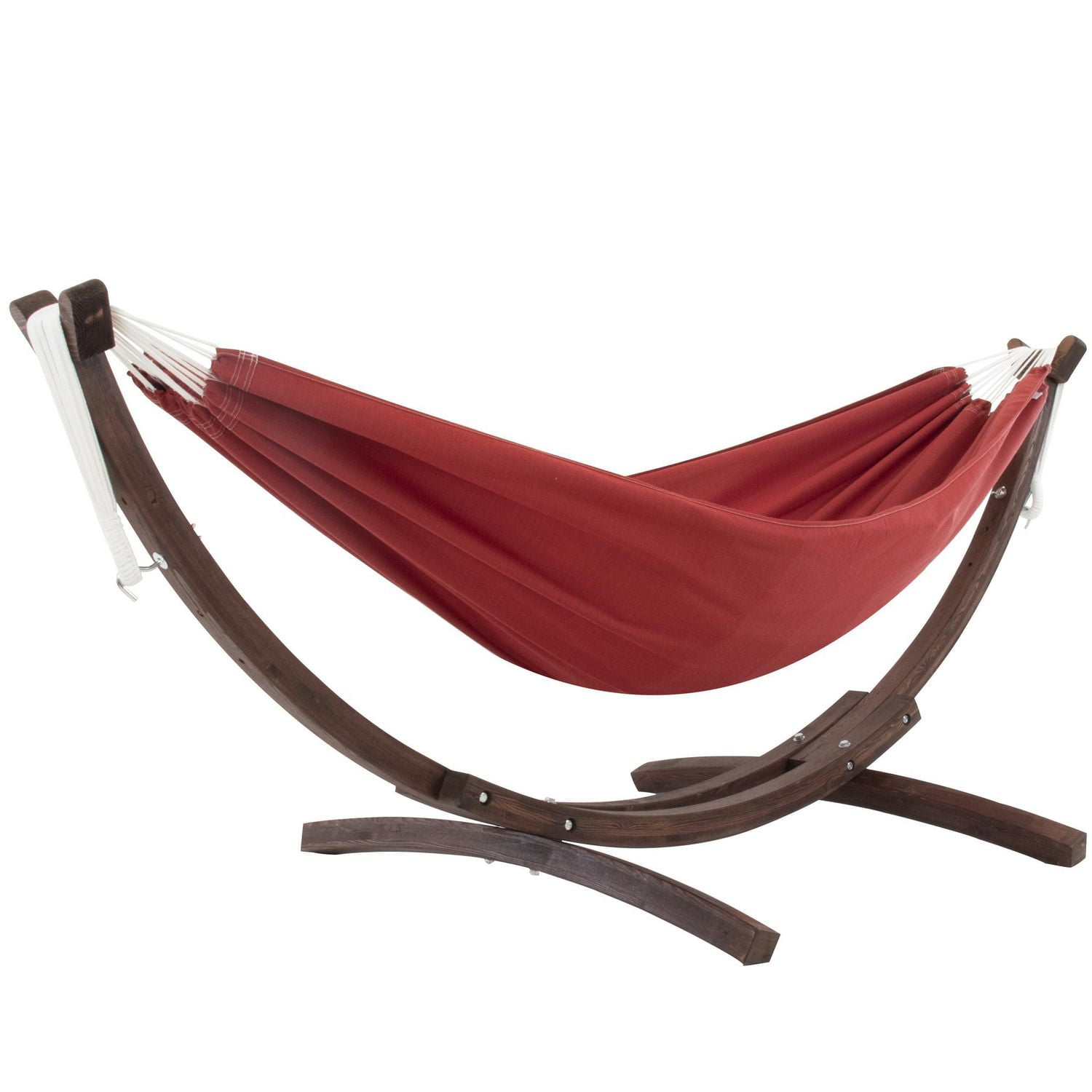 Vivere Double Sunbrella Cotton Hammock with Solid Pine Arc Stand