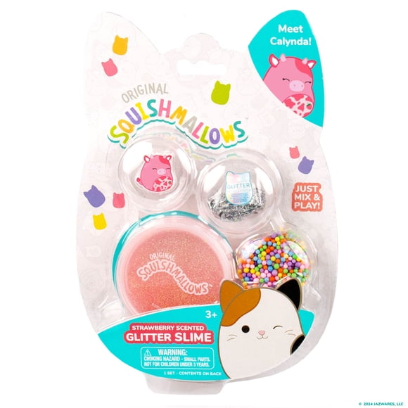 Original Squishmallows™ Calynda the Cow slime pailleté, parfum fraise