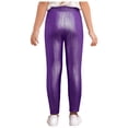 thumbnail image 2 of MSemis Girls Jazz Dance Leggings Metallic Ribbed Elastic Waistband Solid Color Toursers for Hip-hop Performance Purple 120, 2 of 7