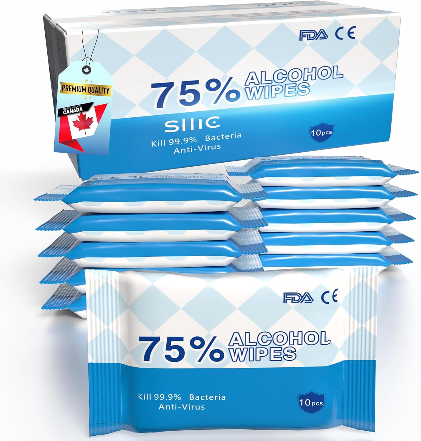 Sllic® - 10 Packs - Disinfectant Wet Wipes - All-Purpose - 75% Alcohol Wipes - Clean & Sanitize Surfaces & Skin - Safe for Skin - Quick-Drying & Non-Sticky Formula - Unscented - 10Packs/100 Wipes
