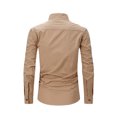thumbnail image 3 of RXIRUCGD Mode Homme Uni Col Rabattu Demi-Cardigan Haut Décontracté Chemise Hauts à Boutons, Kaki, Taille : L, 3 of 3