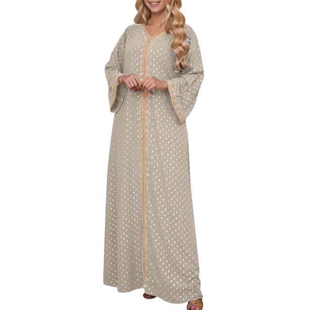 Robe Abaya Musulmane Femme, Caftan à Col en V, Robe de Prière Islamique, Robe Brodée Effet Bronzage, Robe Longue de Soirée pour les Fêtes