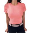 thumbnail image 1 of AherBiu Hauts Côtelés pour Femmes Été Col Ras du Cou Tricoté Manches Courtes Extensible Coupe Ajustée Hauts de Sortie T-Shirts Chemises, 1 of 5