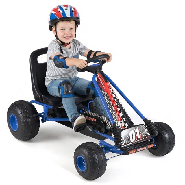 Gymax Kart à Pédales pour Enfants à 4 Roues avec Embrayage et Frein à Main Roues Multi-Terrain Bleu Marine Bleu