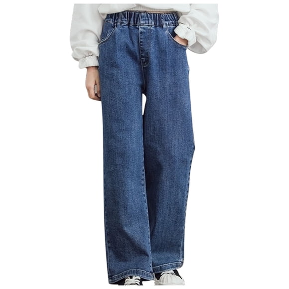 Birdeem Spring and Summer Cute Solid Girls Big Pocket Elastic Waist Comfy Full Length Pants Jeans