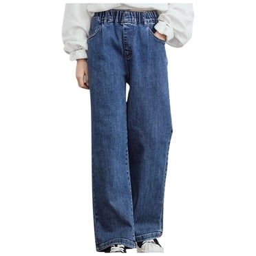 Birdeem Printemps et Été Mignon Uni Filles Grande Poche Taille Élastique Confortable Pantalon Longueur Complète Jeans