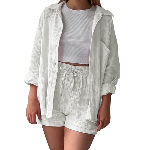 Ketyyh-chn99 Womens Short Sets Ladies Pajamas Set Tracksuit Outfits Jogging Workout Short Set Summer Gym Suits Sweatsuit White,S