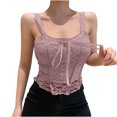 thumbnail image 2 of LSLJS Débardeurs à Bretelles Spaghetti pour Femmes Mode Femmes Camisoles Ajourées à Col Rond Gilet Dames Uni Ajusté Court Hauts, 2 of 5