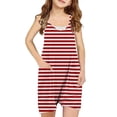 thumbnail image 1 of Penkiiy Combinaison Short d'Été Sans Manches Décontractée à Rayures pour Filles, Bretelles Spaghetti, avec Poches, P Rouge, 1 of 6
