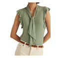 thumbnail image 3 of RALPH LAUREN Womens Green Flutter Sleeve Tie Neck Top M, 3 of 3