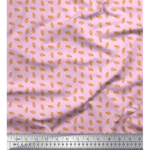 Soimoi Poly Georgette Fabric French Horn Musical Instrument Fabric Prints by Yard 42 Inch Wide