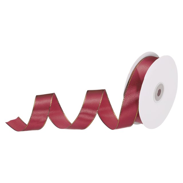 Unique Bargains 1 Inch 50 Yard Wide Satin Ribbon with Gold Edges Grosgrain Fabric Ribbon for Gift Wrapping, Burgundy Red