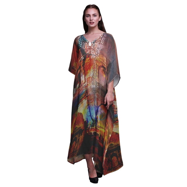 Phagun Monuments Plage Caftan Couvre-Maillot Bikini Robe Maxi pour Femmes Long Caftan-TG-2X-3X