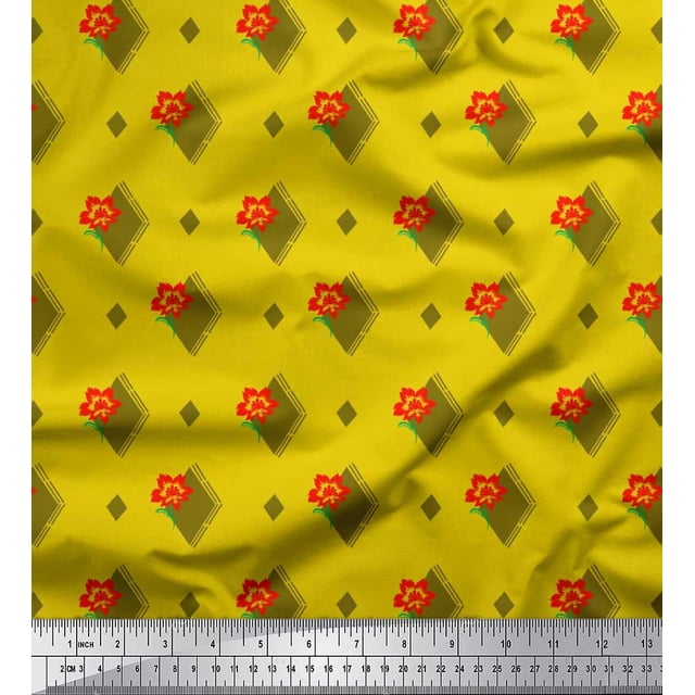 Soimoi Modal Satin Fabric Diamond Shape & Floral Artistic Decor Fabric Printed Yard 42 Inch Wide
