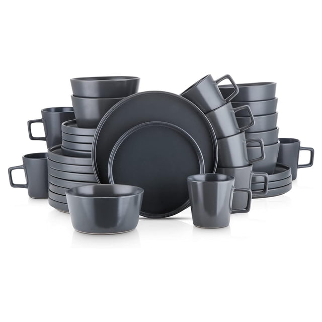 Stone Lain Celina Ensemble de Vaisselle en Grès 16 Pcs, Service pour 4, Gris Mat