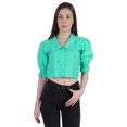 thumbnail image 1 of Moomaya Puff Sleeve Crop Top For Women Solid Button Down Collar Designer Shirt, 1 of 7