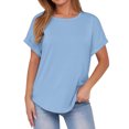 thumbnail image 2 of Binmer T-Shirt à Manches Courtes Décontracté pour Femme, Couleur Unie, Col Rond, 2 of 9