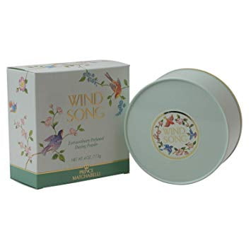 Wind Song Poudre à Dépoussiérer par Prince Matchabelli, 4 oz, Présentant un Parfum Raffiné et Fleuri avec des notes Centrales Florales, Fruitées et Vertes, Complétées par du Musc et de l'Ambre. le Produit Comprend un Contenant Vert pastel au design floral et un Emballage Assorti, Convient pour les Soirées.