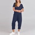 thumbnail image 4 of Yuyuzo Jumpsuits for Women Short Sleeve V Neck Rompers Wide Leg Cropped Pants Overalls with Pockets, 4 of 7