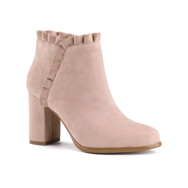 Unique Bargains Women's Ruffle Chunky Heel Ankle Boots