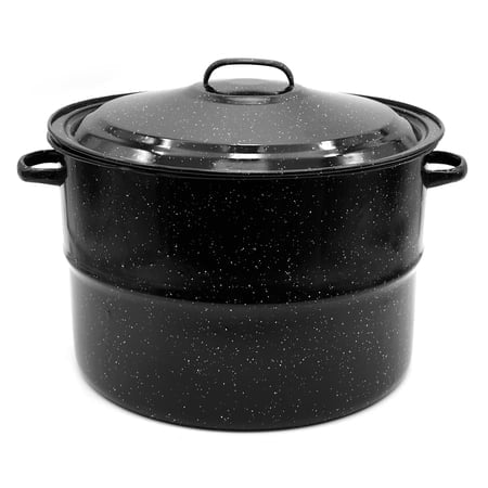 Starfrit 19.9L (21Qt) Carbon Steel Stockpot with Canning Rack and Lid - Enameled Exterior - Oven Safe - PFOA & PFAS Free - Easy to Clean - Black