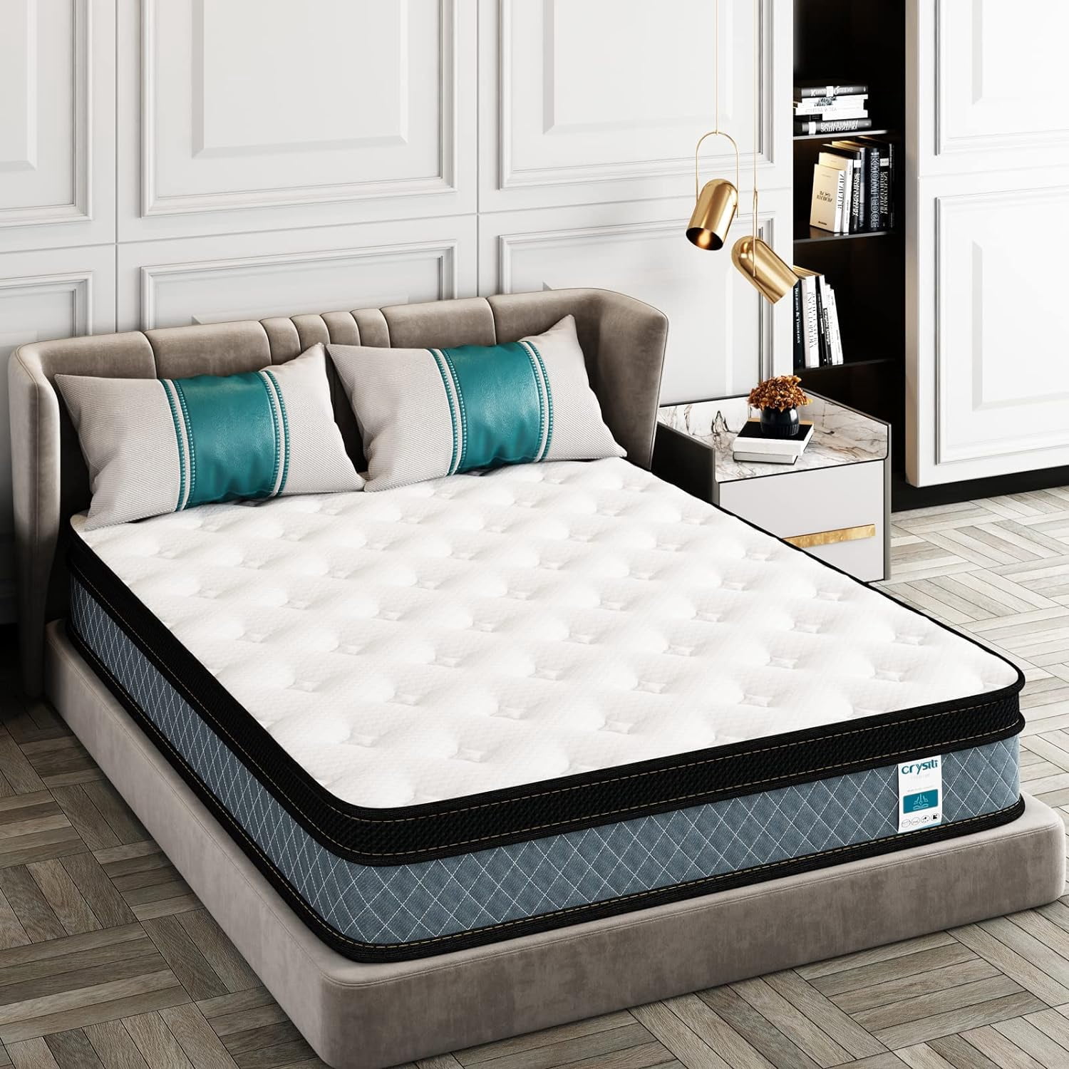 Matelas Hybride en Mousse Mémoire 10 Pouces Format Grand Crystli Matelas à Ressorts Ensachés en Boîte