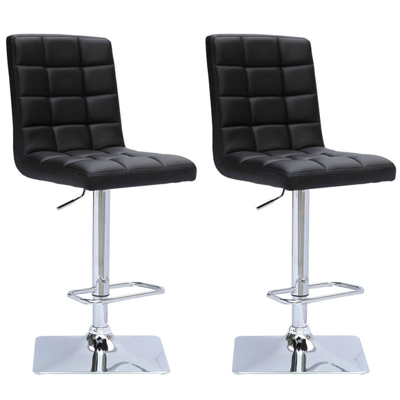 CorLiving Set of 2 Low Back Square Tufted Faux Leather Upholstered Adjustable Height Indoor Barstools