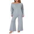 thumbnail image 1 of Off Shoulder Knit Tops and Wide Leg Pants Set for Ladies, 1 of 8