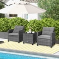 thumbnail image 3 of Costway 3PCS Patio Rattan Furniture Bistro Set  Cushioned Sofas Side Table Armrest Grey, 3 of 10