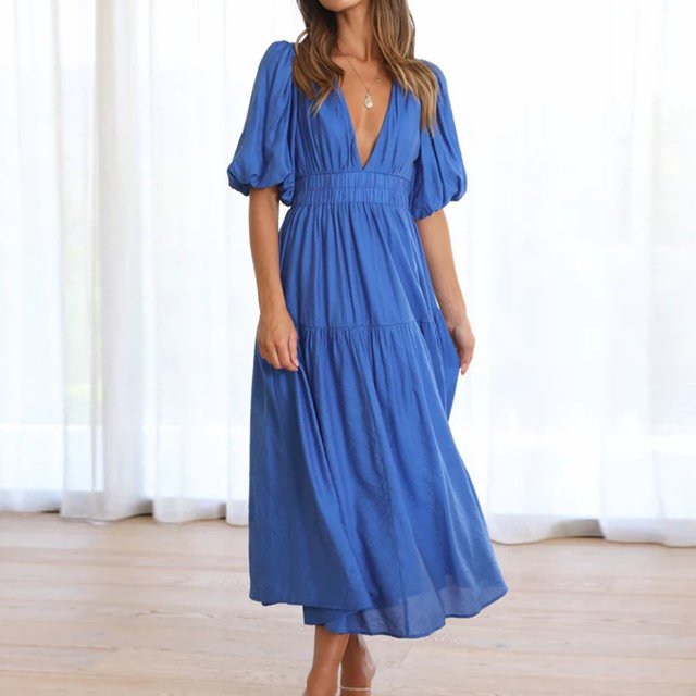 SMihono Robes d'Été Bohémiennes Femmes Grande Taille Mode Femmes Été Décontracté Col en V Bandage Manches Courtes Robe Imprimée Florale
