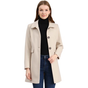 INSPIRE CHIC Manteaux d'Hiver pour Femmes Classique Vintage Mi-Long Col Peter Pan Caban à Simple Boutonnage Pardessus TG Blanc Crème