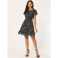 thumbnail image 3 of INSPIRE CHIC Women's Ruffled Sleeve Self-Tie V Neck Above Knee Chiffon Floral Ruffle Dress, 3 of 6