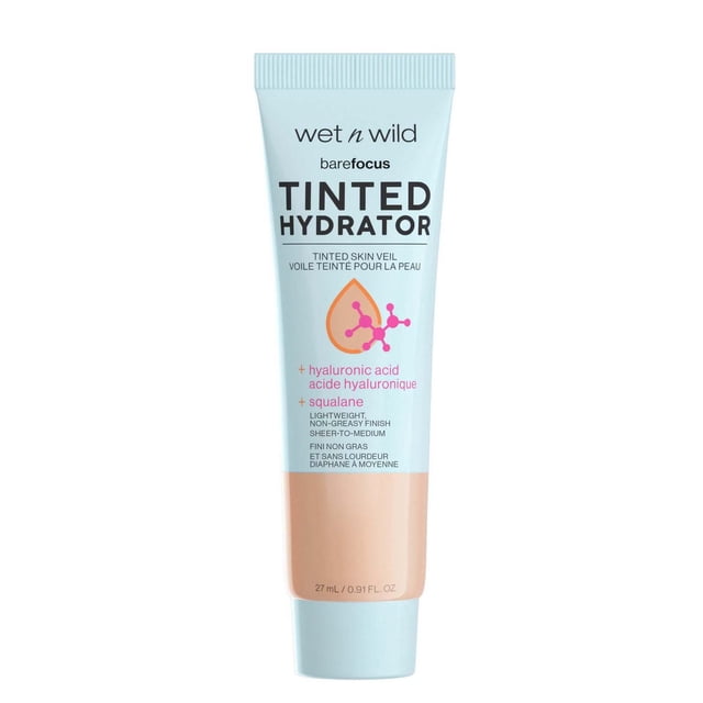 BARE FOCUS TINTED Hydratant - Léger par wet n wild, un tube de 27 ml d'Hydratant Léger TINTED avec Acide Hyaluronique et squalane Végétalien, Offrant une Couvrance Modulable de Transparente à Moyenne et une Finition Semi-Mate Qui Hydrate et Perfectionne la Peau pour un Style Naturel et Éclatant.