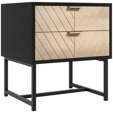 HOMCOM Nightstand with 2 Drawers and Steel Frame, Side Table, Black