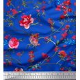 thumbnail image 1 of Soimoi Blue Japan Crepe Satin Fabric Leaves & Ranunculus Floral Print Sewing Fabric Yard 42 Inch Wide, 1 of 3