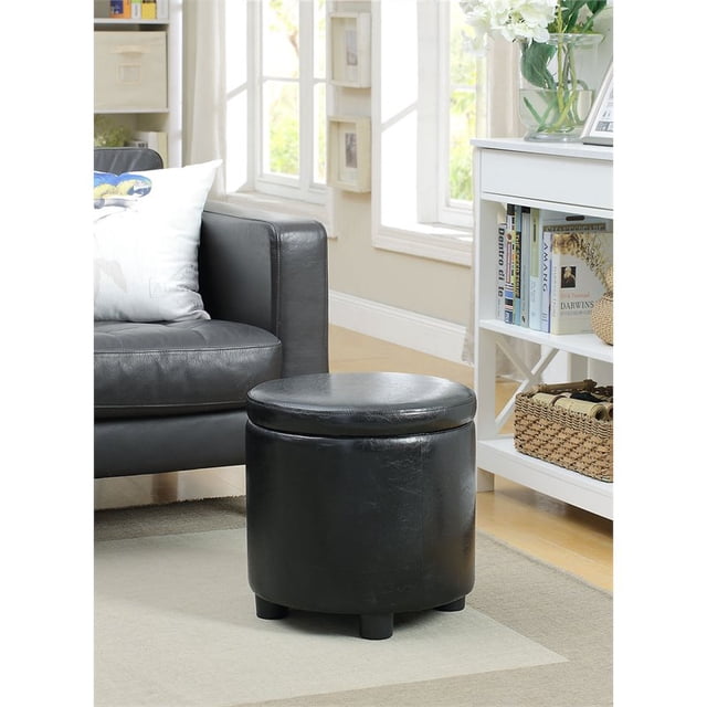 Designs4Comfort Pouf de Rangement Rond d'Appoint en Similicuir Noir