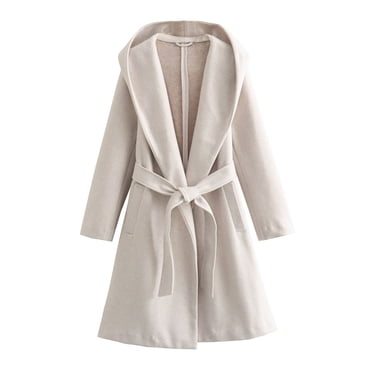 Aqestyerly Women's Coats Women Solid Color Loose Waistband Woolen Fashion Coat Long Sleeved Hooded Casual Coat/Jacket HWRETIE HWRETIE