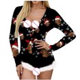 thumbnail image 4 of Justaucorps Aguichant à Manches Longues pour Femmes, Imprimé de Noël Non Positionné, Col en V, Détail Plume, Lingerie Aguichant, Pyjamas, 4 of 8