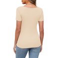 thumbnail image 4 of Lenpel T Shirts for Women Fashion Summer Short Sleeve Cutout Ribbed Knit Solid Color Slim Basic Tees Going out Tops, 4 of 7