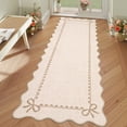 thumbnail image 1 of GlowSol 2'x6' Scalloped Bow Border Area Rug, Modern Solid Washable Rug with Non Slip TPR Backing, Stain Resistant Low Pile Indoor Carpet Mat for Bedroom Hallway Nursery Decor, Beige, 1 of 8