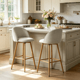 thumbnail image 1 of Homy Casa Set of 2 Swivel Counter Stools, Upholstered Fabric Bar Chairs with Oak Pattern Metal Legs for Kitchen Island, Beige, 1 of 9
