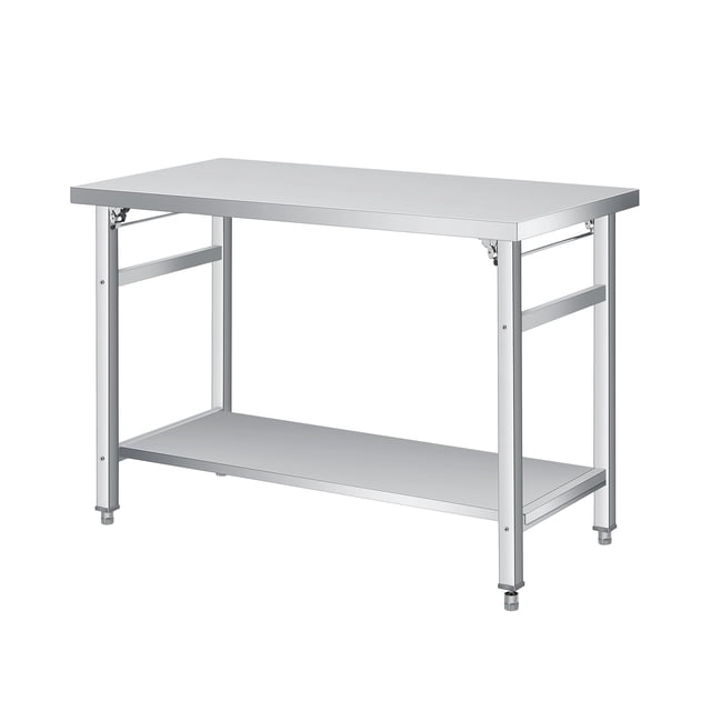 BeesClover Table de Travail Pliable en Acier Inoxydable Robuste de 920 lb, Certifiée NSF, Tablette Ajustable, pour Restaurant, Garage, Patio Ou Traiteur