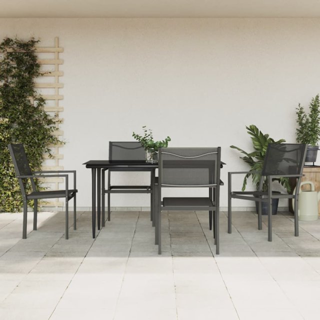 vidaXL 5 Piece Garden Dining Set Black Steel and Textilene