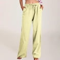 thumbnail image 2 of FNFYFH Clearance Womens Wide Leg Pants with Pockets Drawstring Cotton Linen Pant Solid Palazzo Trousers,Yellow, 2 of 9