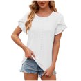 thumbnail image 1 of AherBiu Womens Tops Eyelet Embroidery Loose Casual Crewneck Ruffle Sleeve Summer Boho Shirts Tunics, 1 of 7