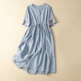 thumbnail image 2 of Sentmoon Robe Maxi en Lin à Col Rond, Manches Courtes, Longues Robes pour Femmes, Décontractée, Broderie, Coupe Ample, à Lacets, Longues Robes d'Été pour Femmes, Articles Actifs de Plage pour Voyage et Plein Air, 2 of 9